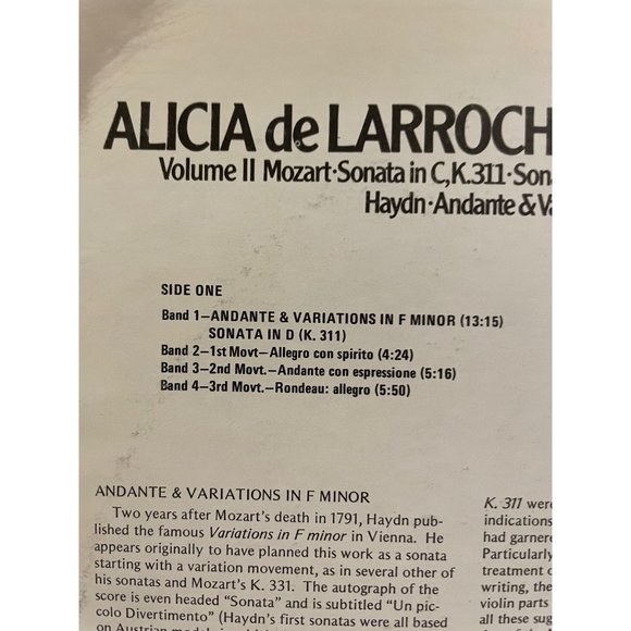 Vintage Classical Vinyl "Mostly Mozart" Alicia de Larocha Mozart Piano Concertos - Picture 7 of 13